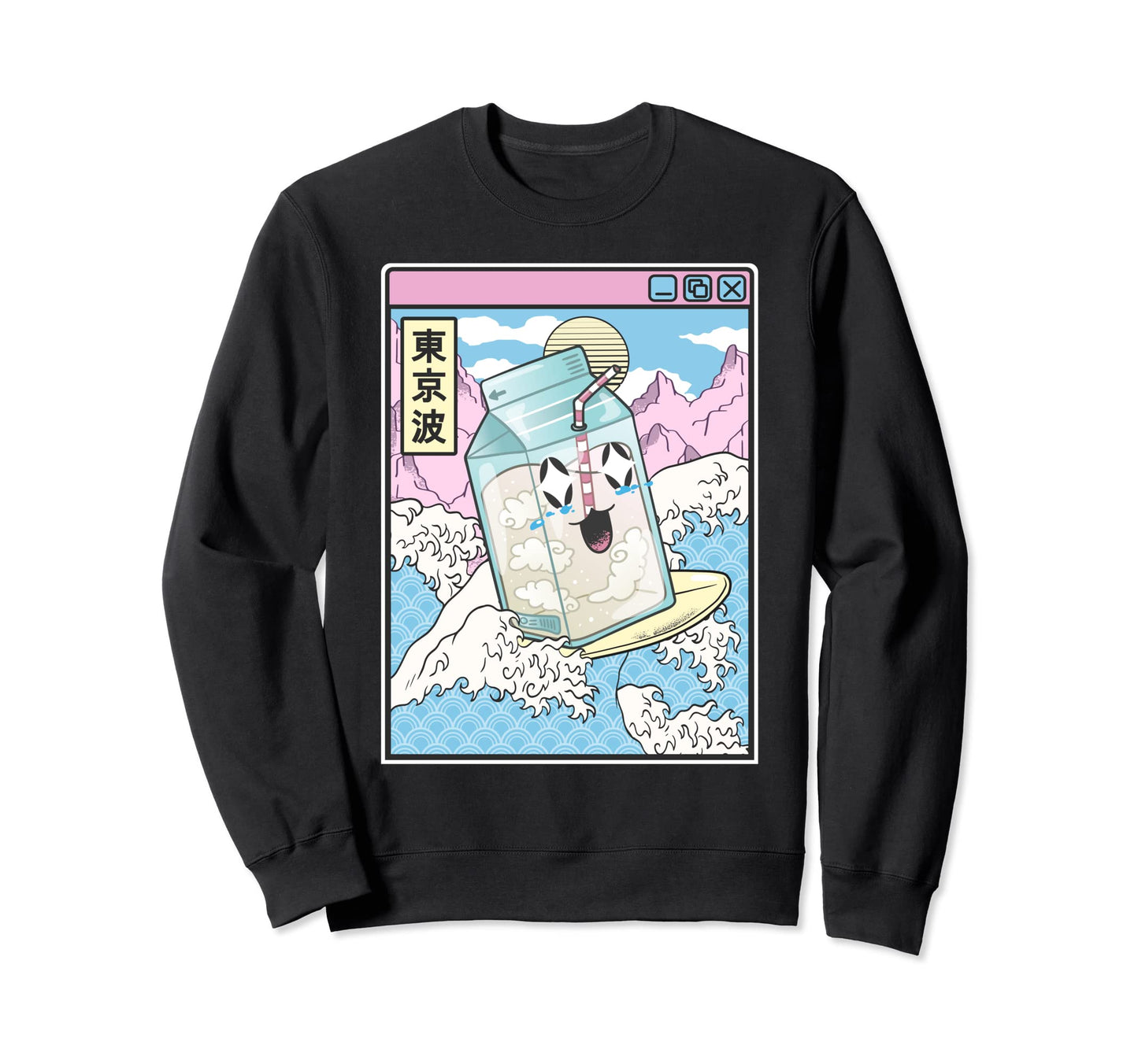 Surfing Milk Carton Japanese Waves Sweatshirt - Trendy Graphic for Adults - T-Shirt, Sweatshirt, Hoodie