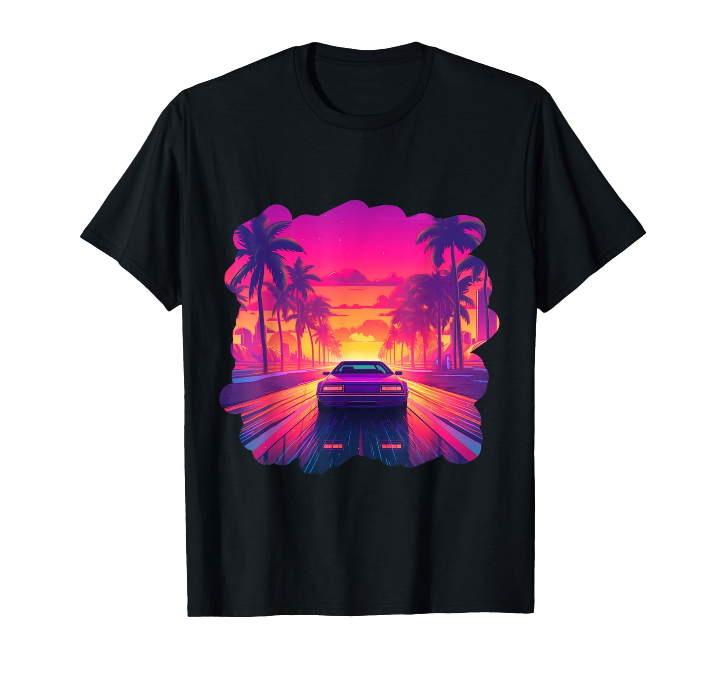 Miami Beach Florida Synthwave 80S T-Shirt - Fun Novelty Design for Adults - T-Shirt, Sweatshirt, Hoodie