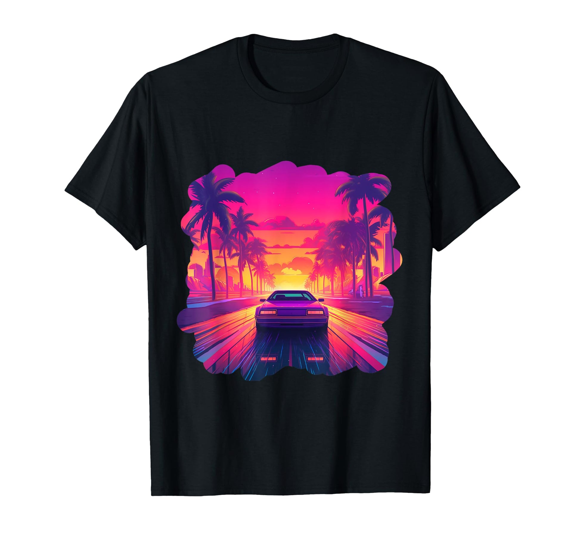 Miami Beach Florida Synthwave 80S T-Shirt - Fun Novelty Design for Adults - T-Shirt, Sweatshirt, Hoodie