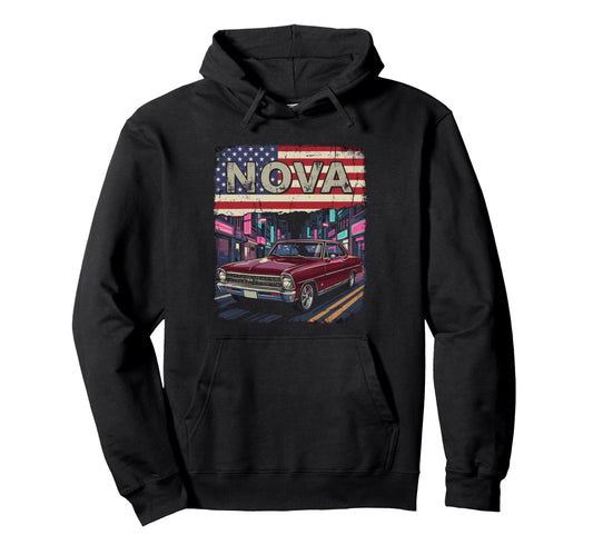 1966 1967 Nova Ss Patriotic Muscle Car Hoodie - Custom Art Print Unisex - T-Shirt, Sweatshirt, Hoodie