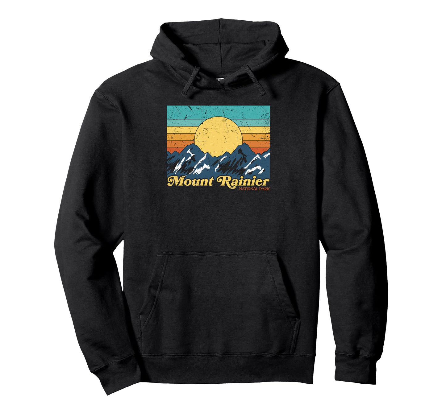 Mount Rainier Mountains Sun 80S Hoodie - Trendy Graphic for Adults - T-Shirt, Sweatshirt, Hoodie