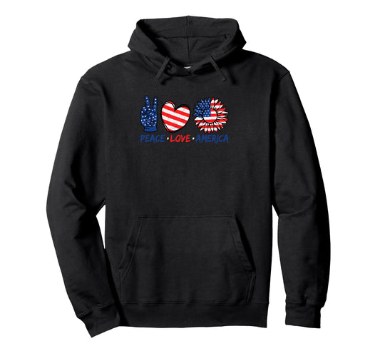 4Th July Peace Love America Hoodie - Fun Novelty Design Men Women - T-Shirt, Sweatshirt, Hoodie