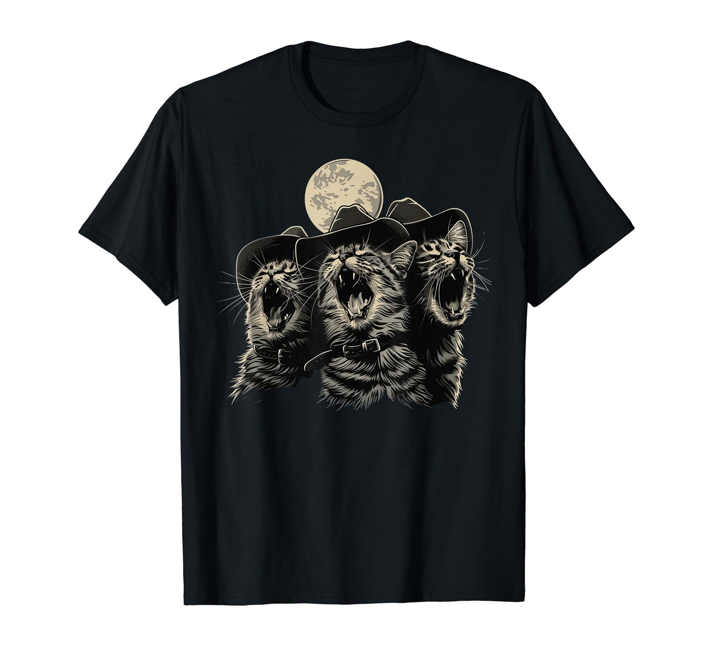 Cat Howling Moon Cowboy Funny T-Shirt - Unique Graphic for Adults - T-Shirt, Sweatshirt, Hoodie