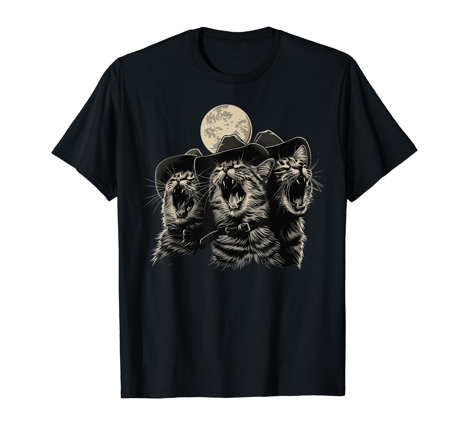 Cat Howling Moon Cowboy Funny T-Shirt - Unique Graphic for Adults - T-Shirt, Sweatshirt, Hoodie