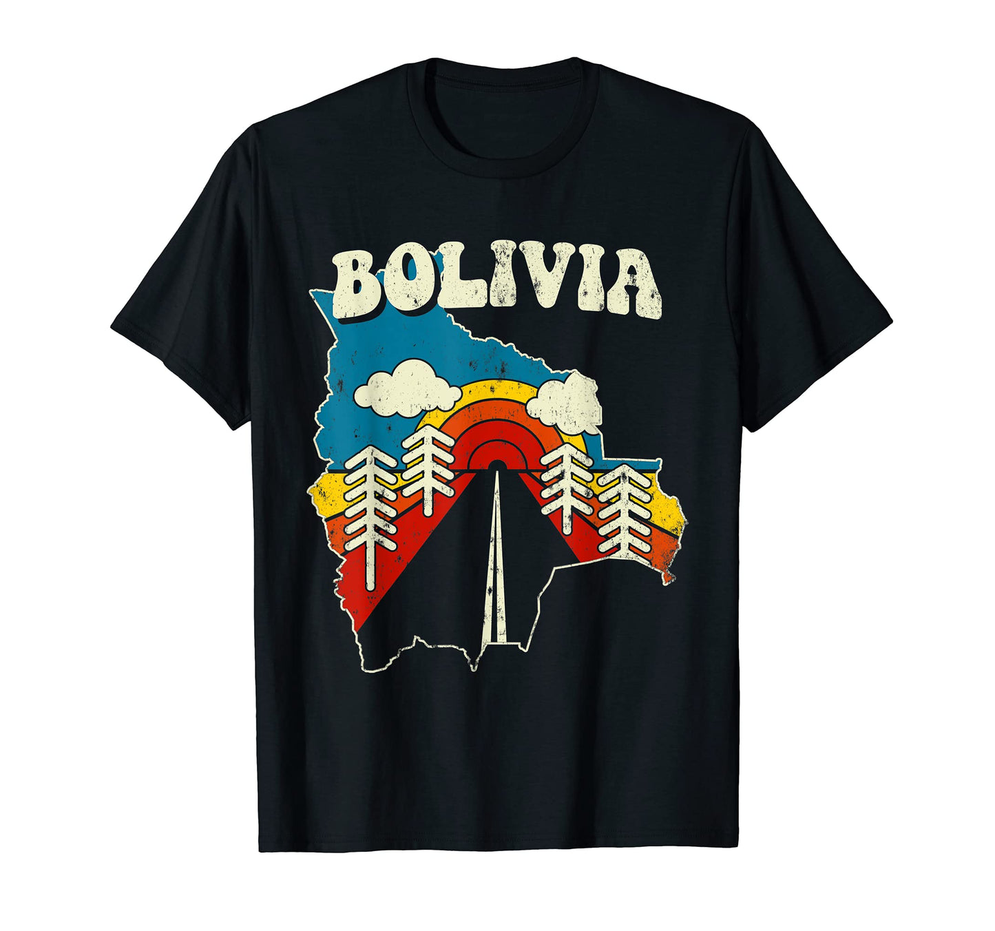 Bolivia Bolivian Country Rainbow 70S Map T-Shirt - Minimalist Print Unisex - T-Shirt, Sweatshirt, Hoodie