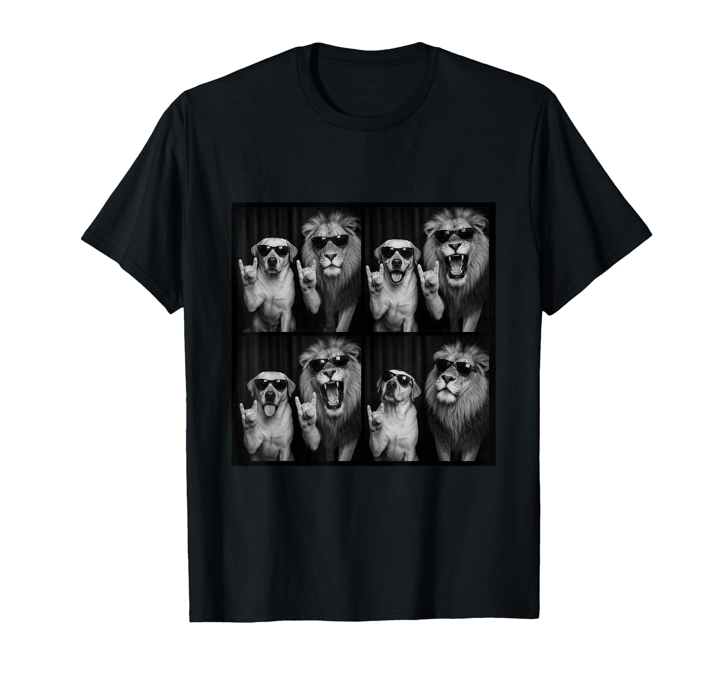 Dog Lion Sunglasses Rock Hand Sign Funny T-Shirt - Unique Graphic Unisex - T-Shirt, Sweatshirt, Hoodie