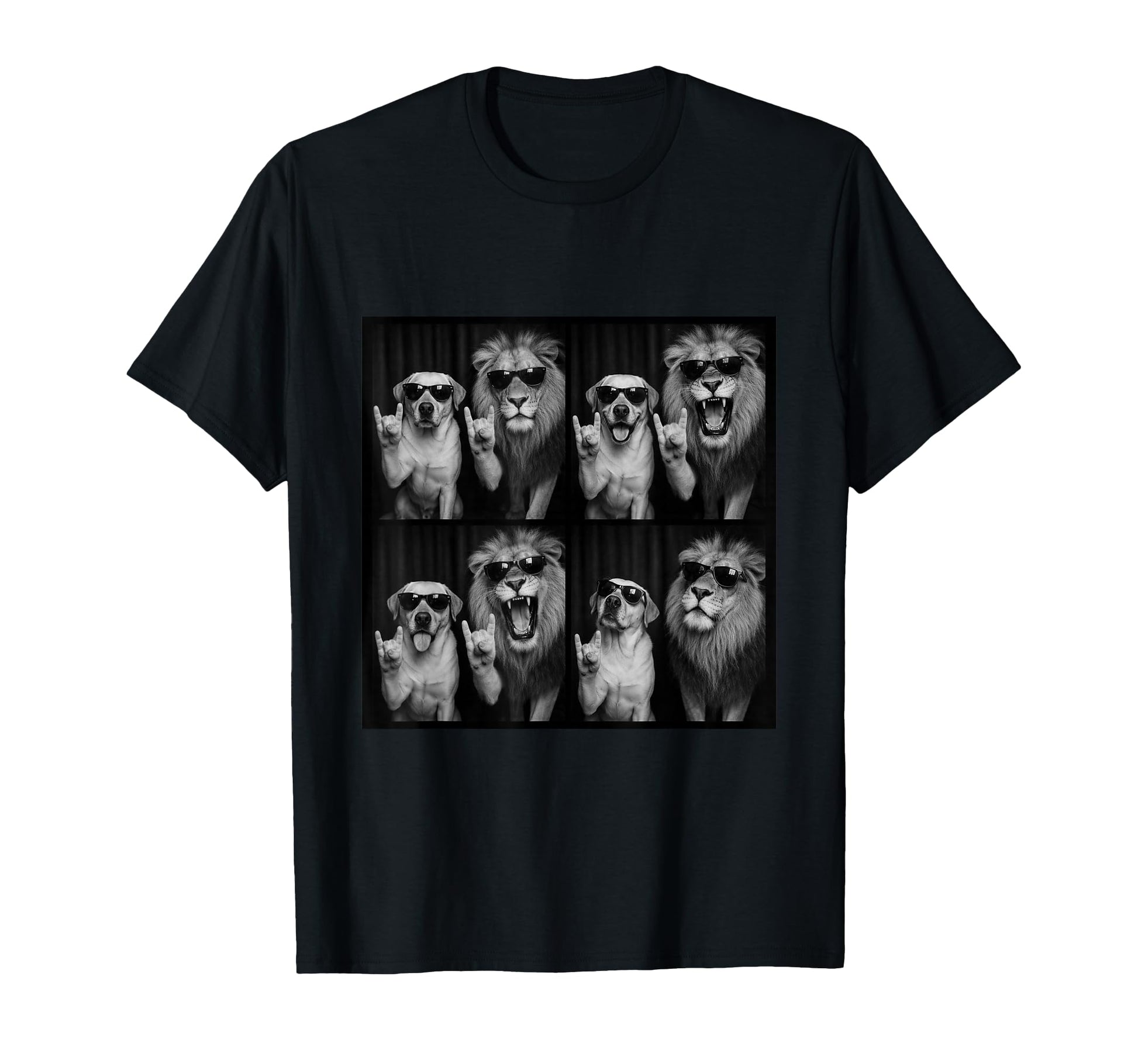 Dog Lion Sunglasses Rock Hand Sign Funny T-Shirt - Unique Graphic Unisex - T-Shirt, Sweatshirt, Hoodie