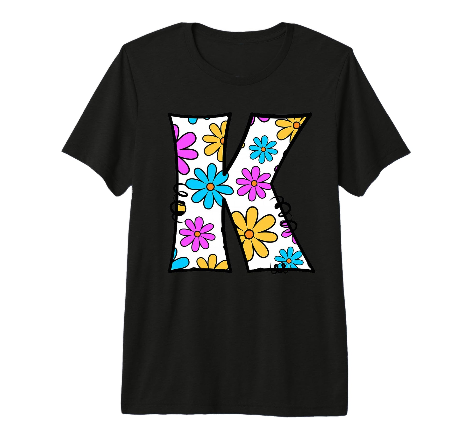Letter K Daisy Floral Alphabet Tri Blend T-Shirt - Trendy Graphic Unisex - T-Shirt, Sweatshirt, Hoodie
