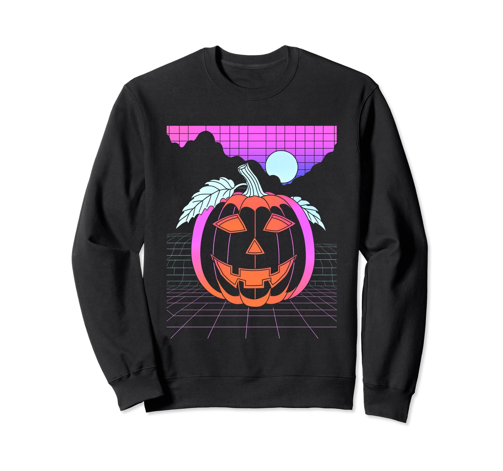 Vaporwave Halloween Moon Jack Sweatshirt - Casual Everyday Wear for Adults - T-Shirt, Sweatshirt, Hoodie
