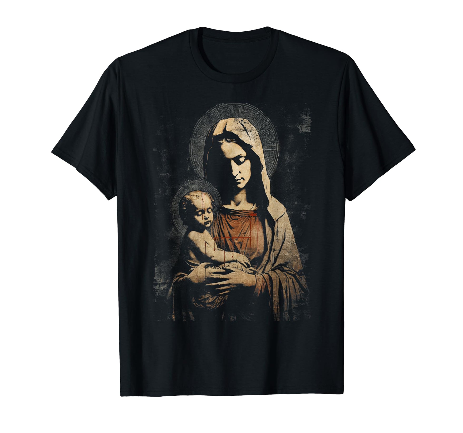 Mary Jesus Distressed 90S Goth Grunge T-Shirt - Novelty Apparel Unisex - T-Shirt, Sweatshirt, Hoodie