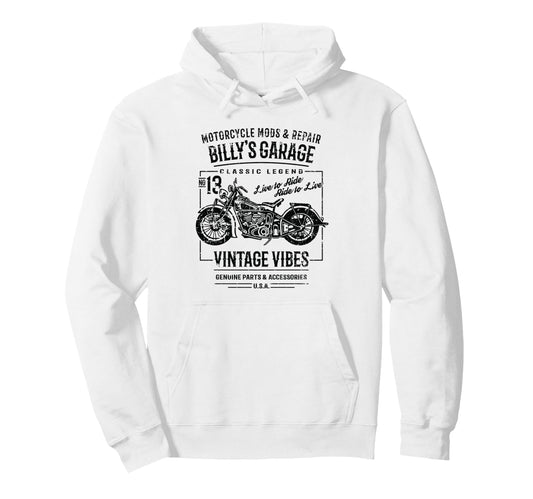Billys Garage Motorcycle Name Billy Hoodie - Trendy Graphic for Adults - T-Shirt, Sweatshirt, Hoodie