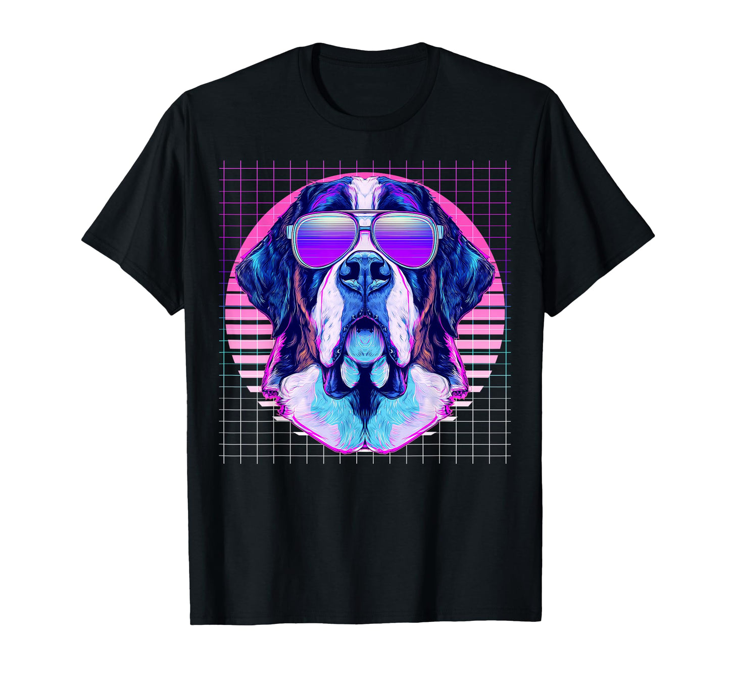 St Bernard Sunglasses Dog Vaporwave T-Shirt - Aesthetic Graphic Men Women - T-Shirt, Sweatshirt, Hoodie