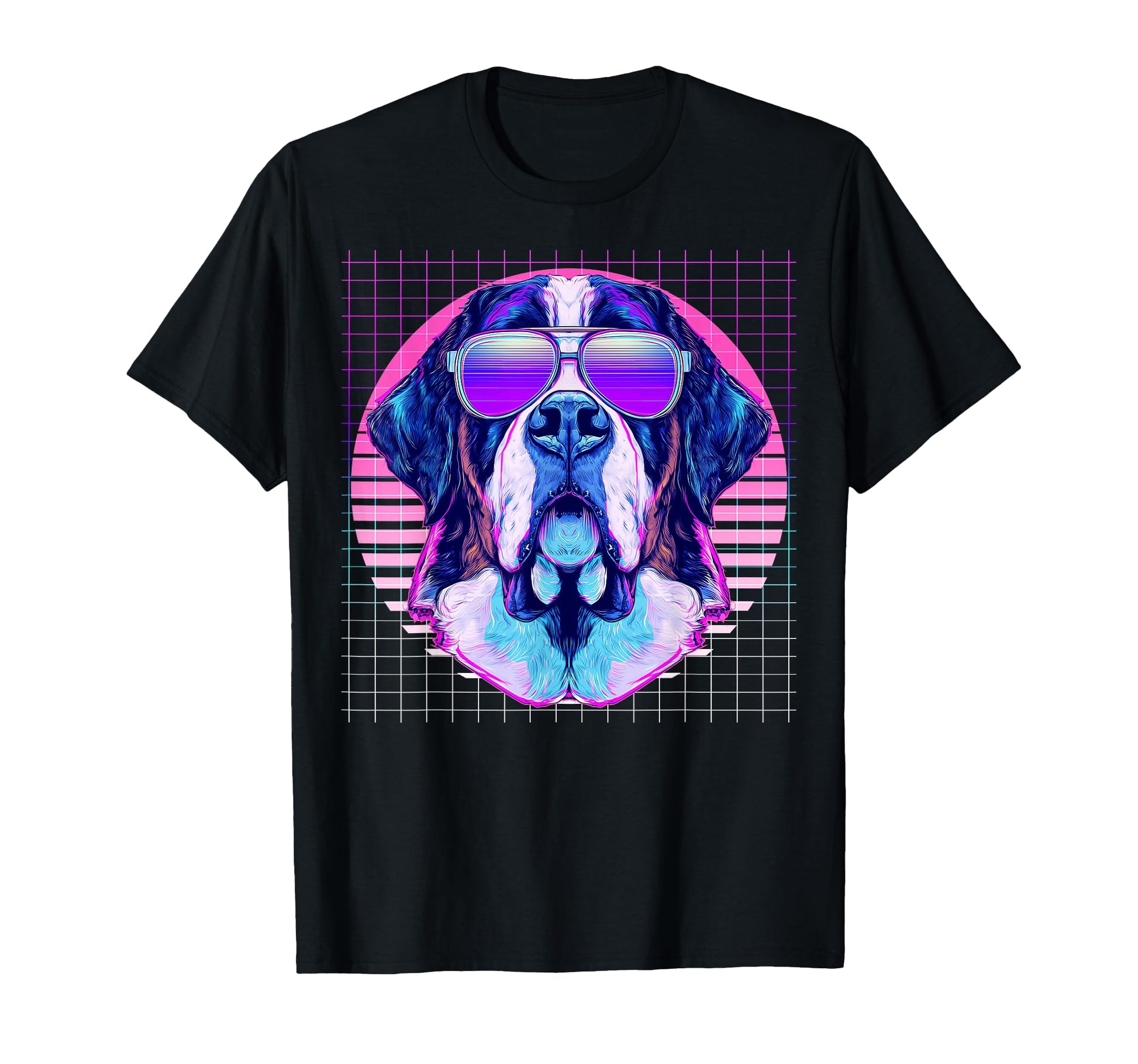 St Bernard Sunglasses Dog Vaporwave T-Shirt - Aesthetic Graphic Men Women - T-Shirt, Sweatshirt, Hoodie