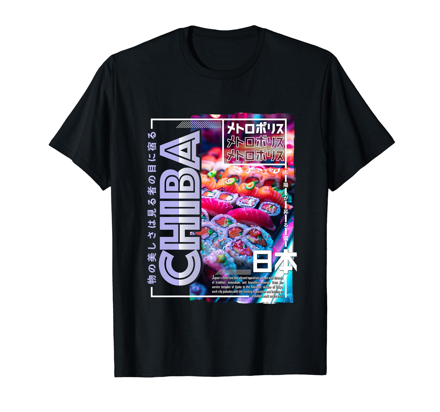 Chiba City 80S Synthwave Sushi Japan T-Shirt - Novelty Apparel for Adults - T-Shirt, Sweatshirt, Hoodie