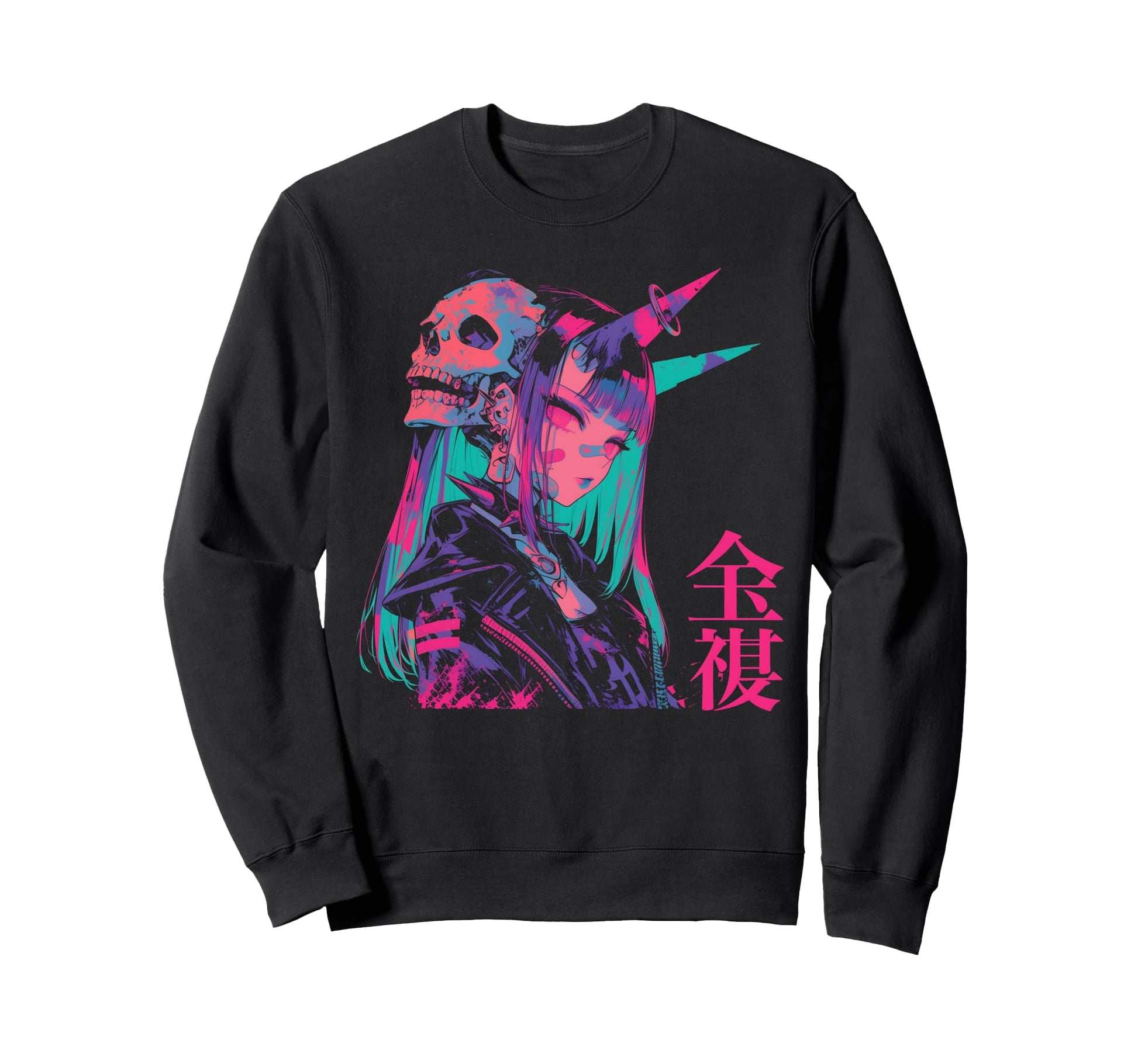 Goth Grunge Demon Anime Waifu Horror Sweatshirt - Graphic Print for Adults - T-Shirt, Sweatshirt, Hoodie