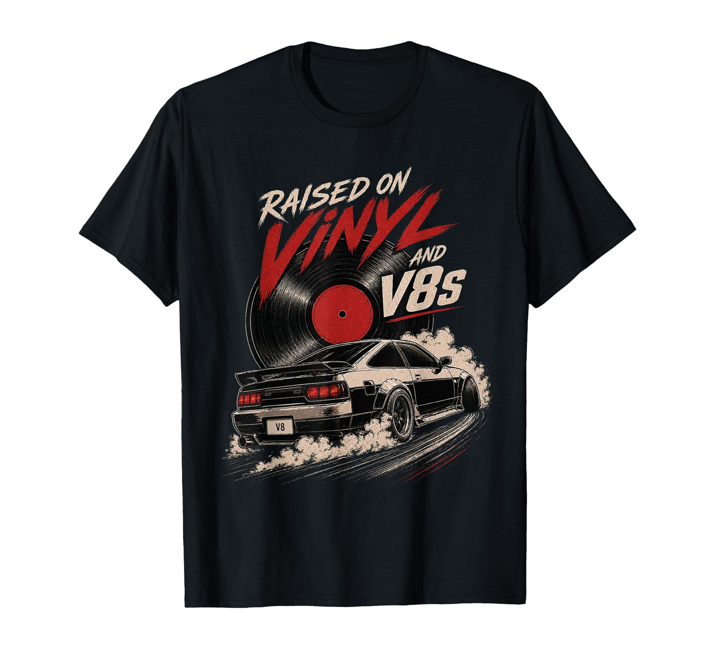 Raised Vinyl And V8S Car Music T-Shirt - Streetwear Style for Adults - T-Shirt, Sweatshirt, Hoodie