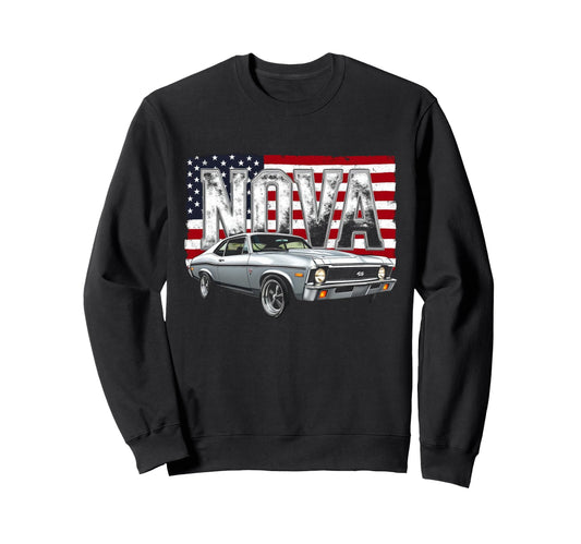 1970 70 Nova Ss American Flag Sweatshirt - Fun Novelty Design Unisex - T-Shirt, Sweatshirt, Hoodie