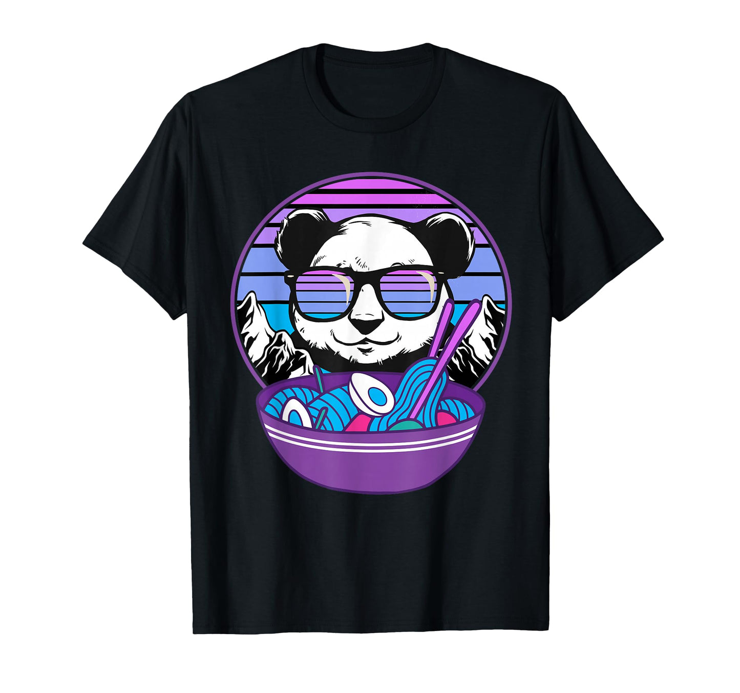 Ramen Bowl Panda Retrowave Sunset 80S T-Shirt - Unique Graphic Men Women - T-Shirt, Sweatshirt, Hoodie