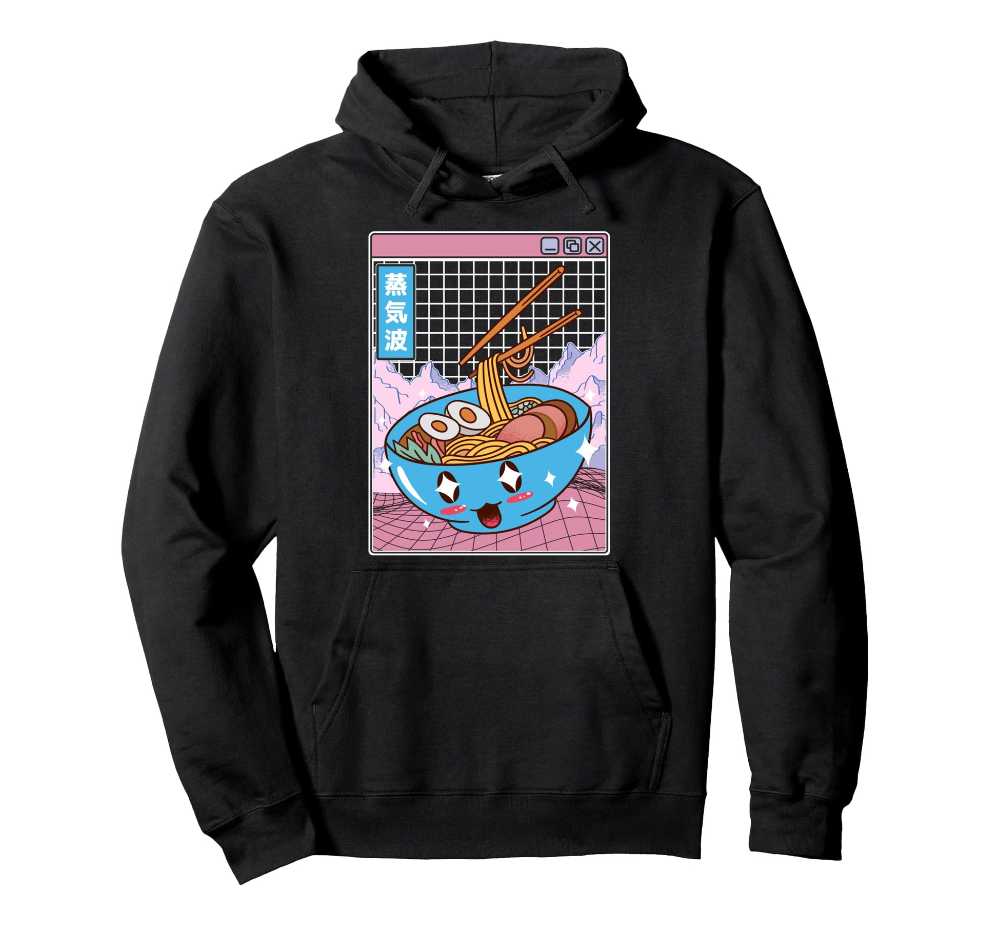Ramen Noodles Bowl Kawaii Grid Vaporwave Hoodie - Unique Graphic Men Women - T-Shirt, Sweatshirt, Hoodie