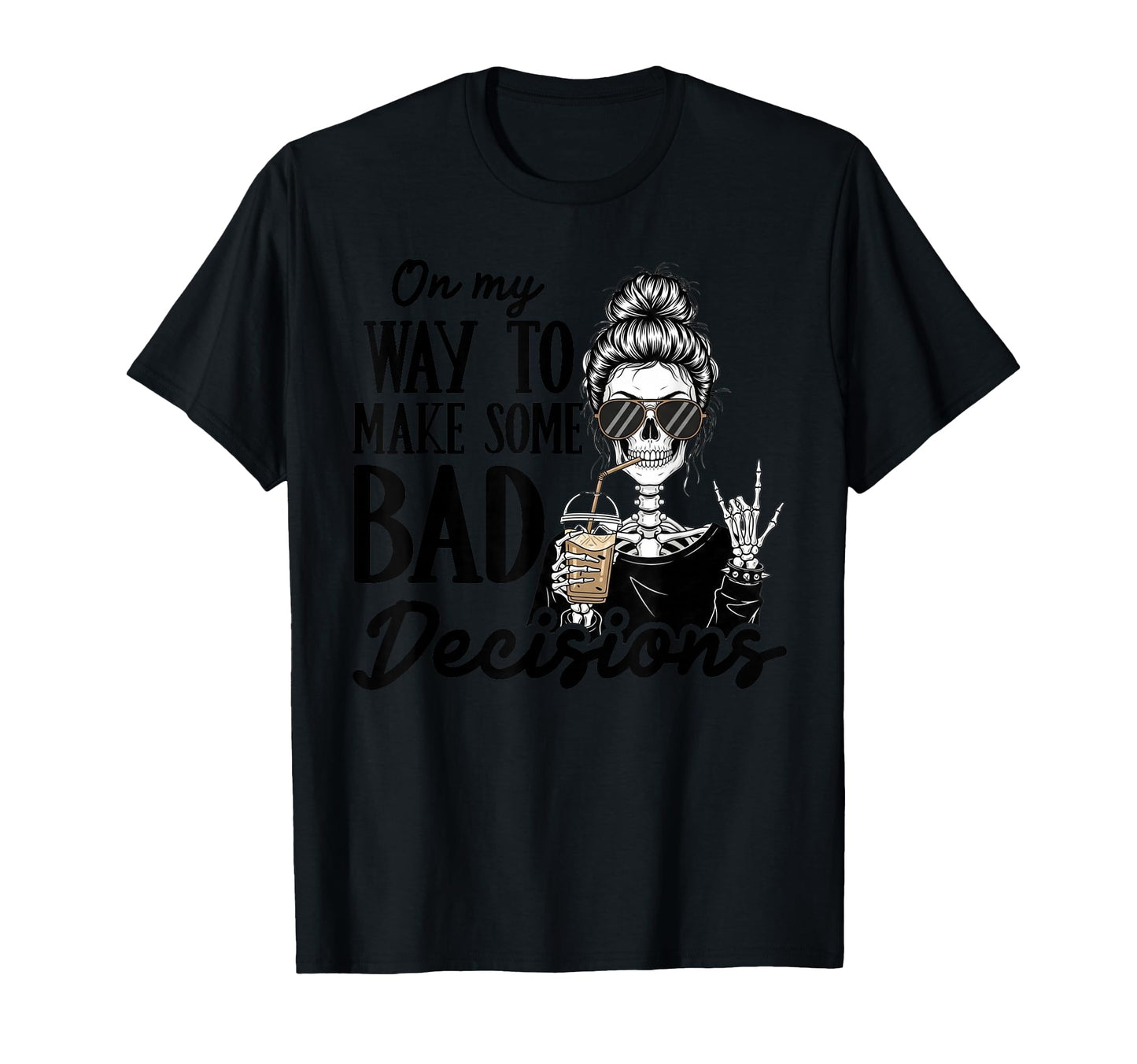 Skeleton Coffee Lover Rock Sign Costume T-Shirt - Graphic Print Men Women - T-Shirt, Sweatshirt, Hoodie