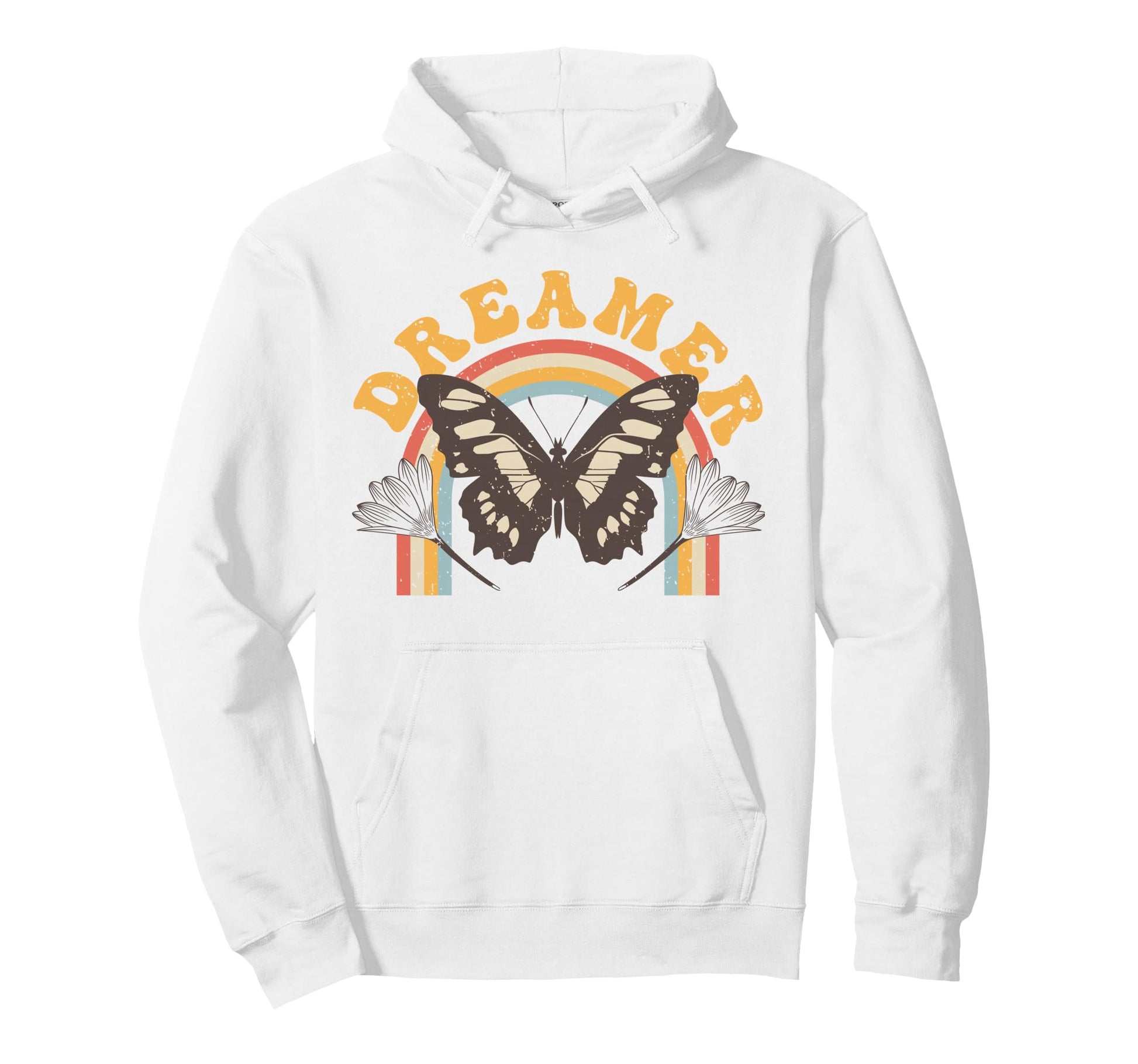Dreamer Butterfly Rainbow Floral Hoodie - Aesthetic Graphic for Adults - T-Shirt, Sweatshirt, Hoodie