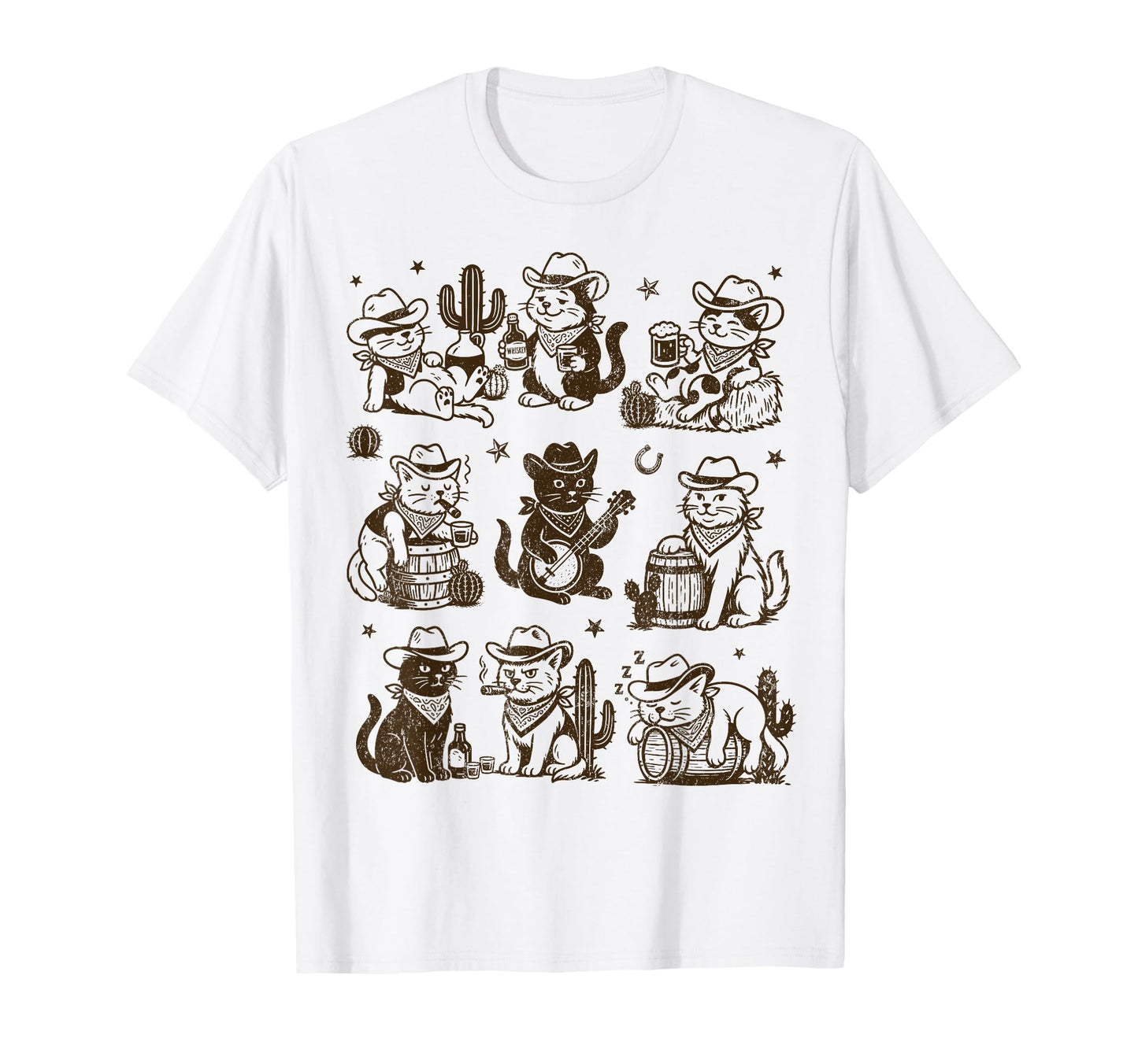 Funny Drunk Cat Cowboys Western T-Shirt - Minimalist Print Men Women - T-Shirt, Sweatshirt, Hoodie