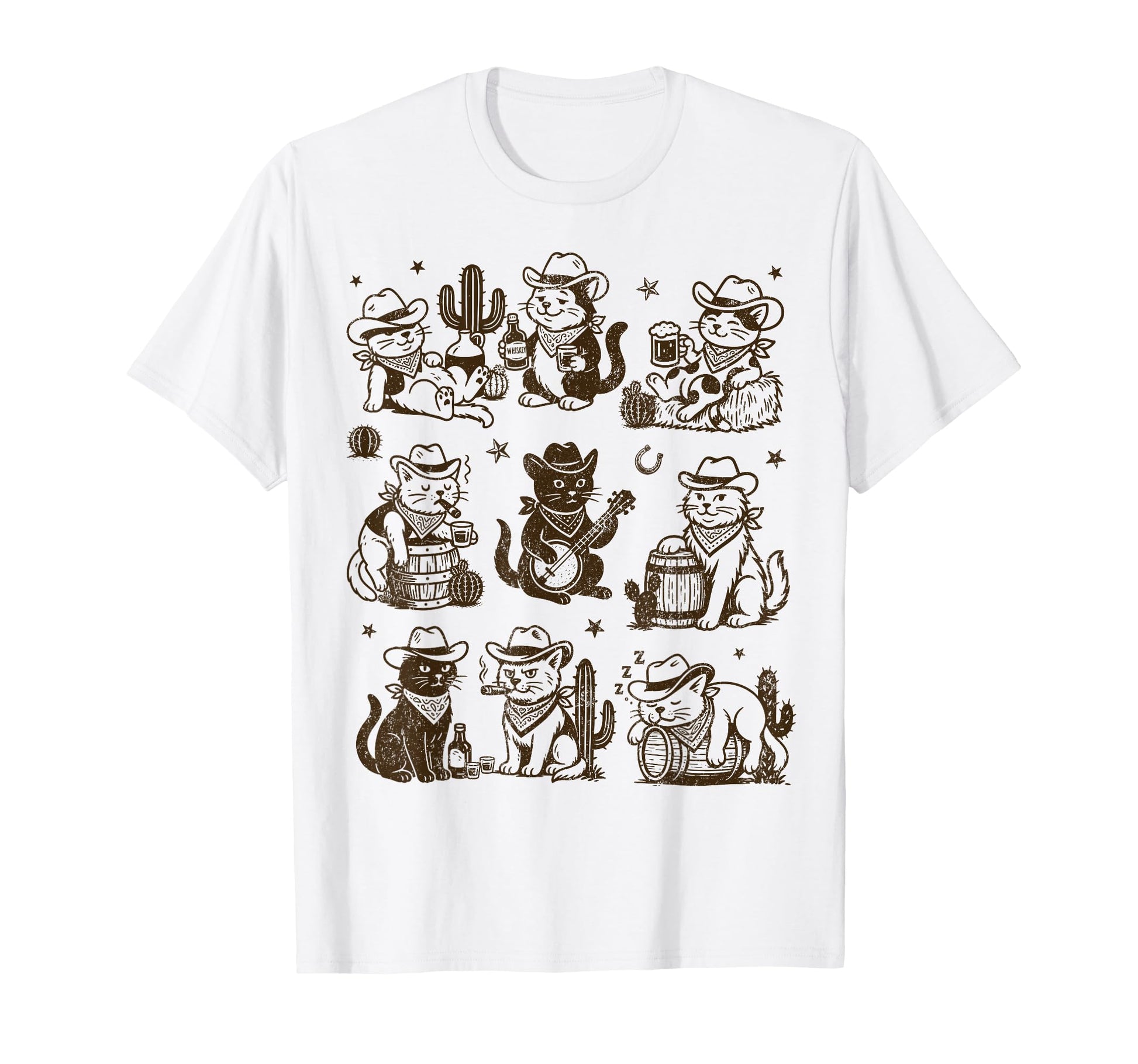 Funny Drunk Cat Cowboys Western T-Shirt - Minimalist Print Men Women - T-Shirt, Sweatshirt, Hoodie