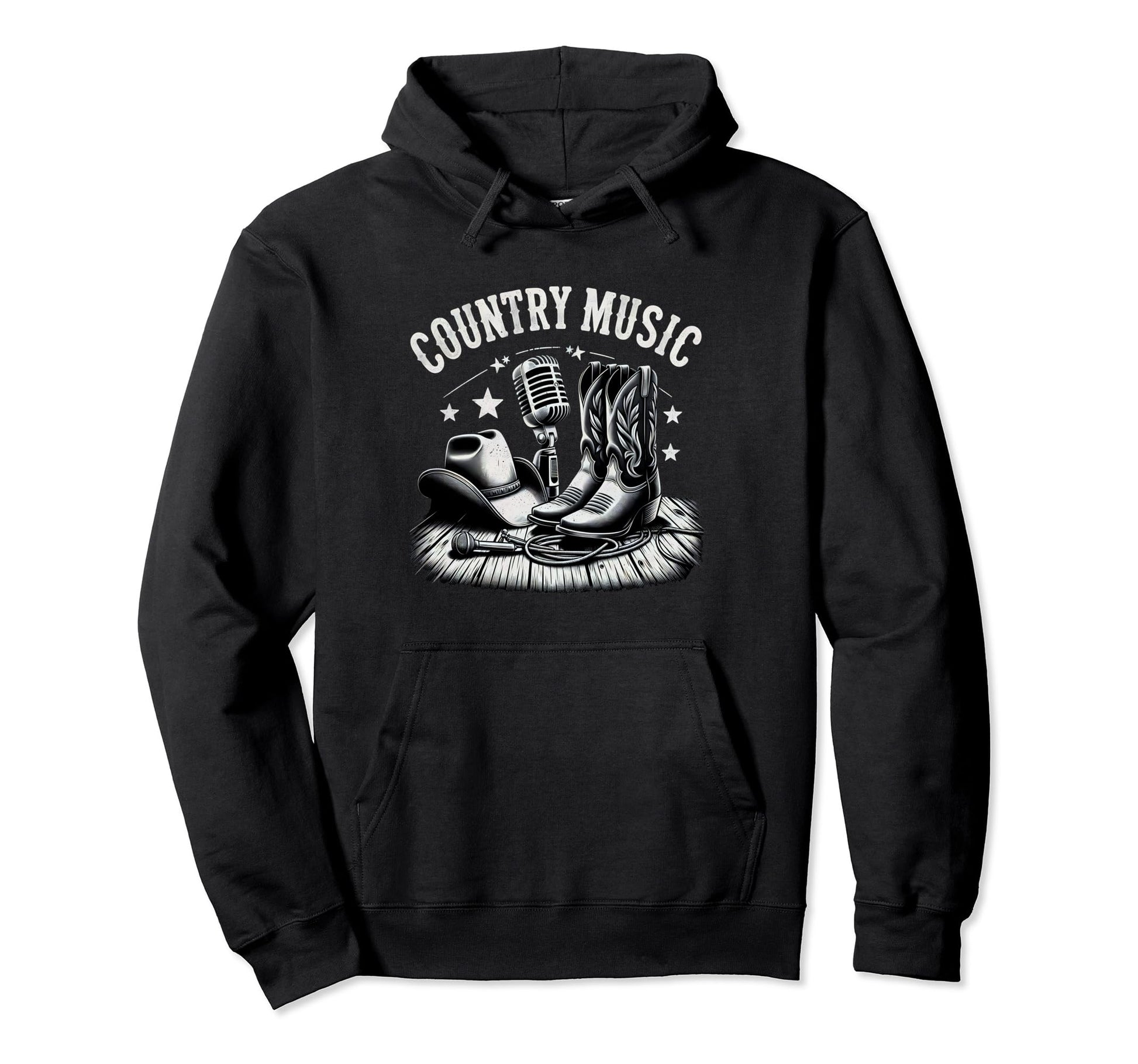 Country Music Essentials Microphone Cowboy Hoodie - Trendy Graphic Unisex - T-Shirt, Sweatshirt, Hoodie