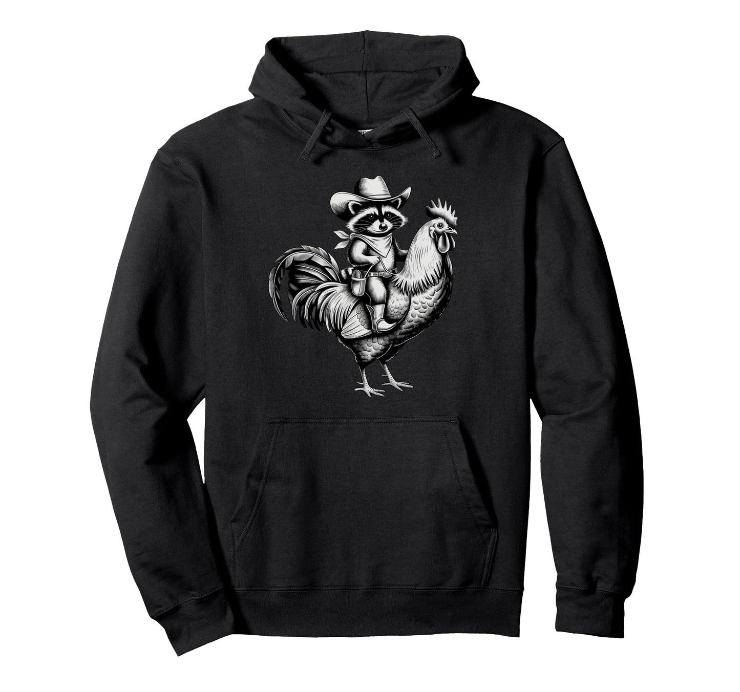 Funny Cowboy Raccoon Chicken Hoodie - Fun Novelty Design Unisex - T-Shirt, Sweatshirt, Hoodie