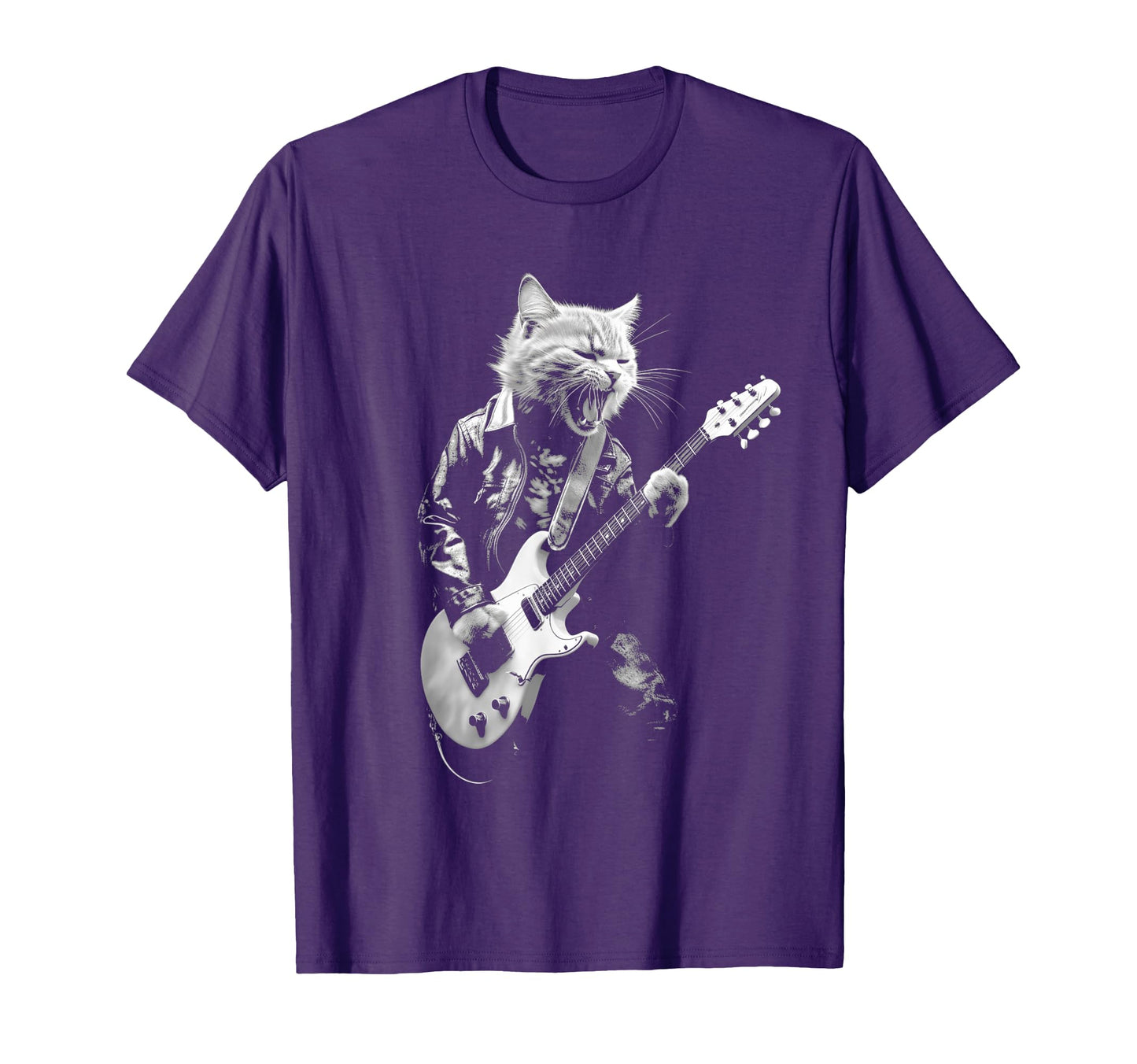 Rock Cat Playing Guitar Funny Guitar Cat T-Shirt - Graphic Print Unisex - T-Shirt, Sweatshirt, Hoodie