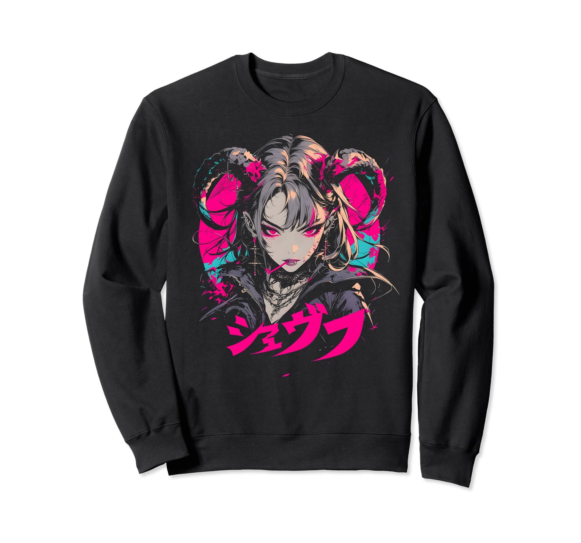 Goth Grunge Demon Anime Waifu Sweatshirt - Minimalist Print for Adults - T-Shirt, Sweatshirt, Hoodie