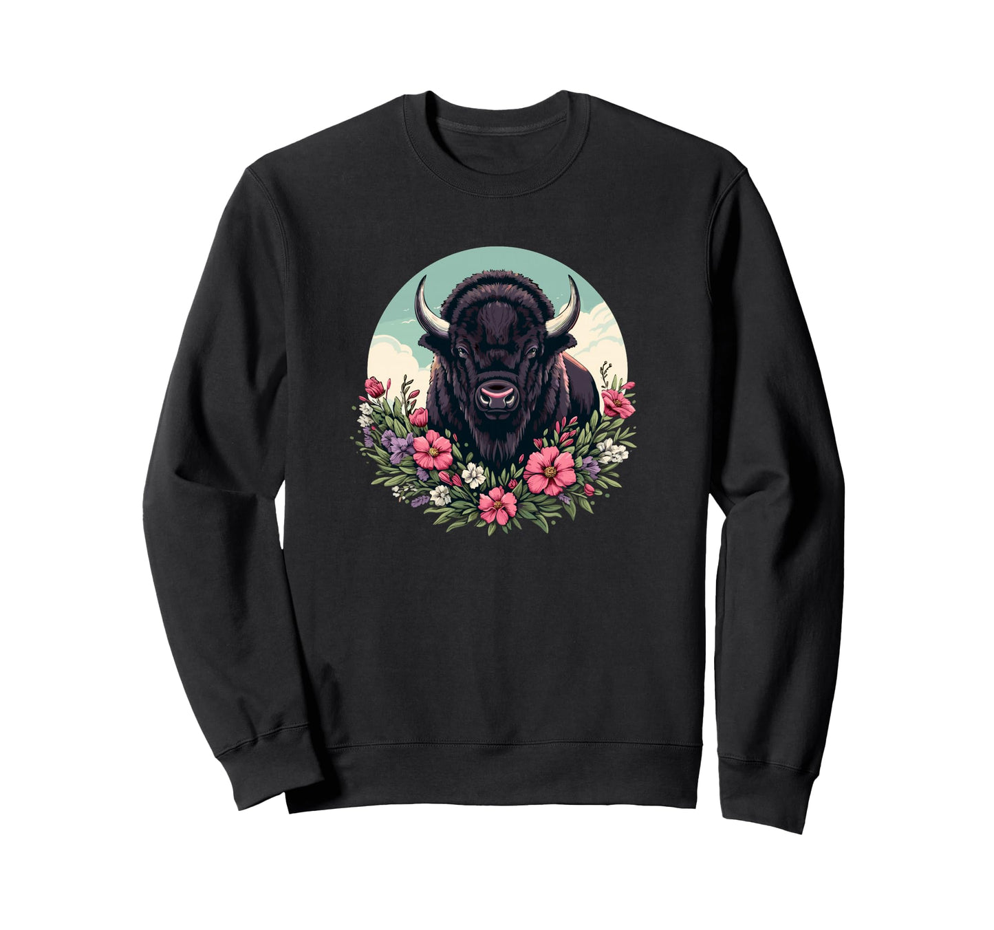 Womens Old West Floral Buffalo Sweatshirt - Fun Novelty Design for Adults - T-Shirt, Sweatshirt, Hoodie