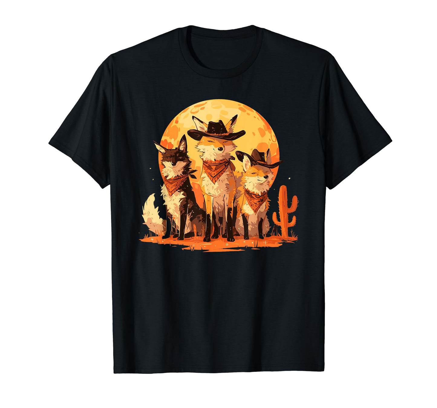 Fox Howling Moon Cowboy Funny T-Shirt - Custom Art Print Men Women - T-Shirt, Sweatshirt, Hoodie