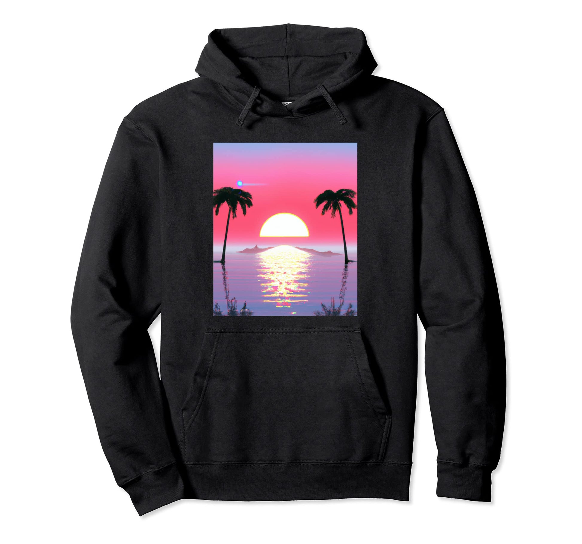Vaporwave Sunset Synthwave Sun Palm Hoodie - Streetwear Style for Adults - T-Shirt, Sweatshirt, Hoodie