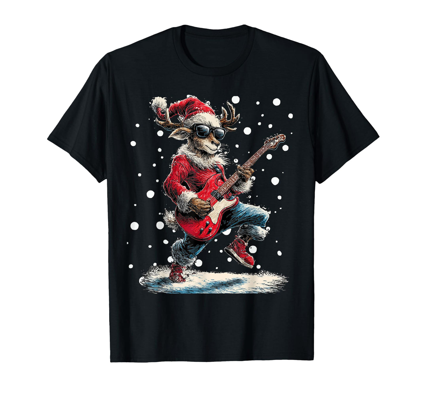 Reindeer Playing Guitar Funny Musician T-Shirt - Minimalist Print Unisex - T-Shirt, Sweatshirt, Hoodie