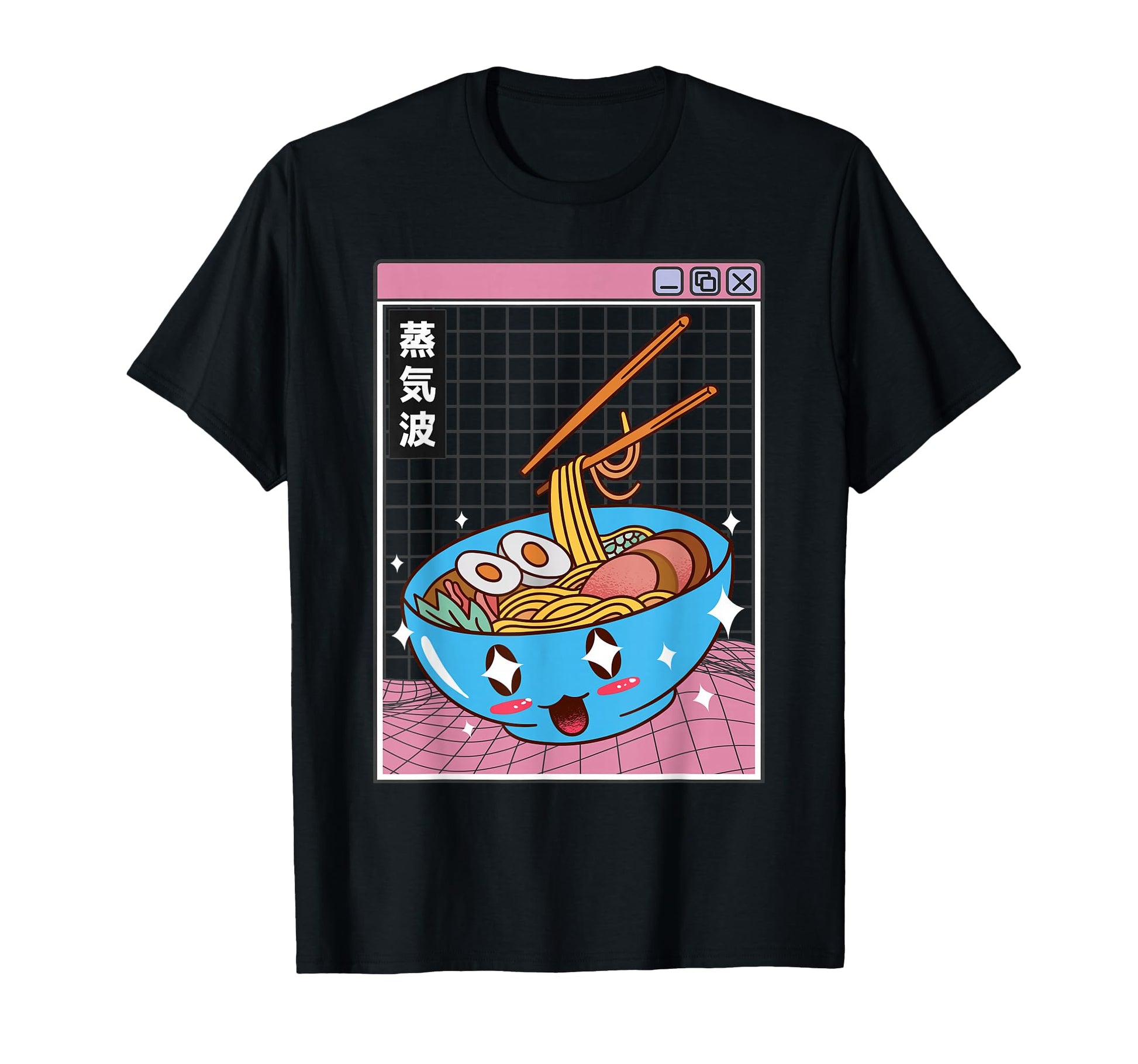 Ramen Noodles Bowl Kawaii Grid T-Shirt - Fun Novelty Design for Adults - T-Shirt, Sweatshirt, Hoodie