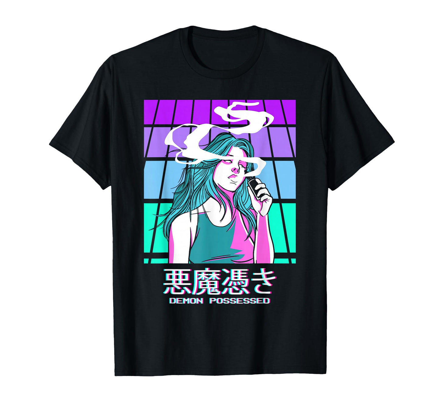 Demon Possessed Anime Vaporwave T-Shirt - Fun Novelty Design for Adults - T-Shirt, Sweatshirt, Hoodie