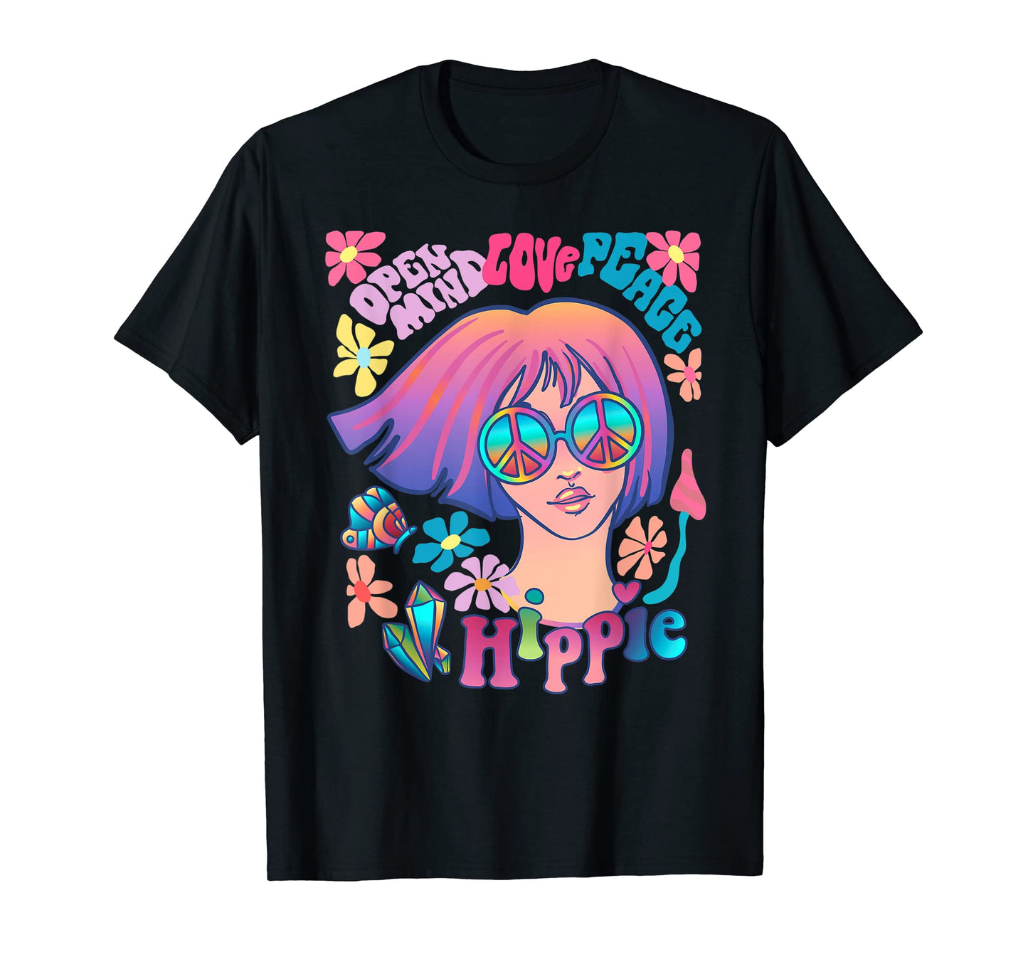 Groovy Rainbow Flower Mushroom Peace Love T-Shirt - Trendy Graphic Unisex - T-Shirt, Sweatshirt, Hoodie