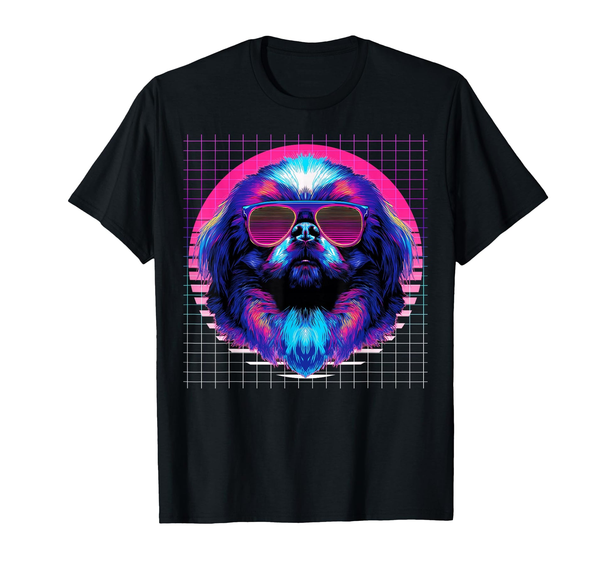 Pekingese Sunglasses Dog Vaporwave T-Shirt - Minimalist Print Men Women - T-Shirt, Sweatshirt, Hoodie