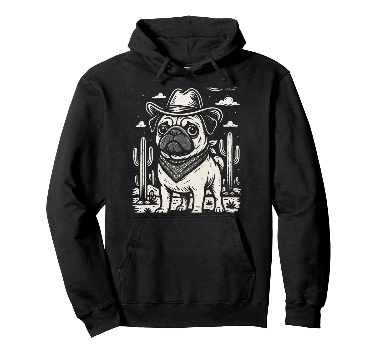 Cowboy Pug Western Alien Theme Hoodie - Casual Everyday Wear Unisex - T-Shirt, Sweatshirt, Hoodie