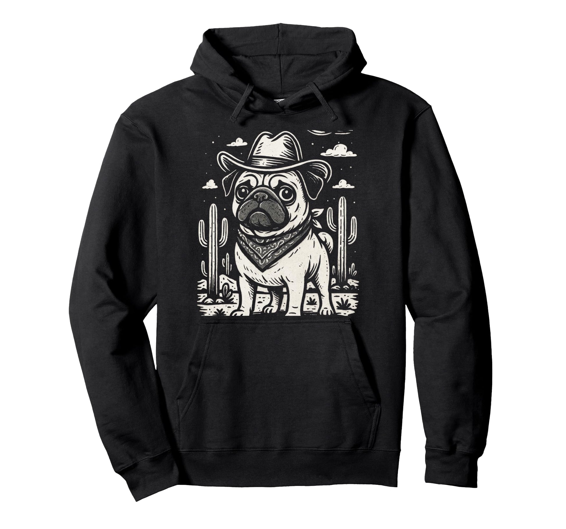 Cowboy Pug Western Alien Theme Hoodie - Casual Everyday Wear Unisex - T-Shirt, Sweatshirt, Hoodie