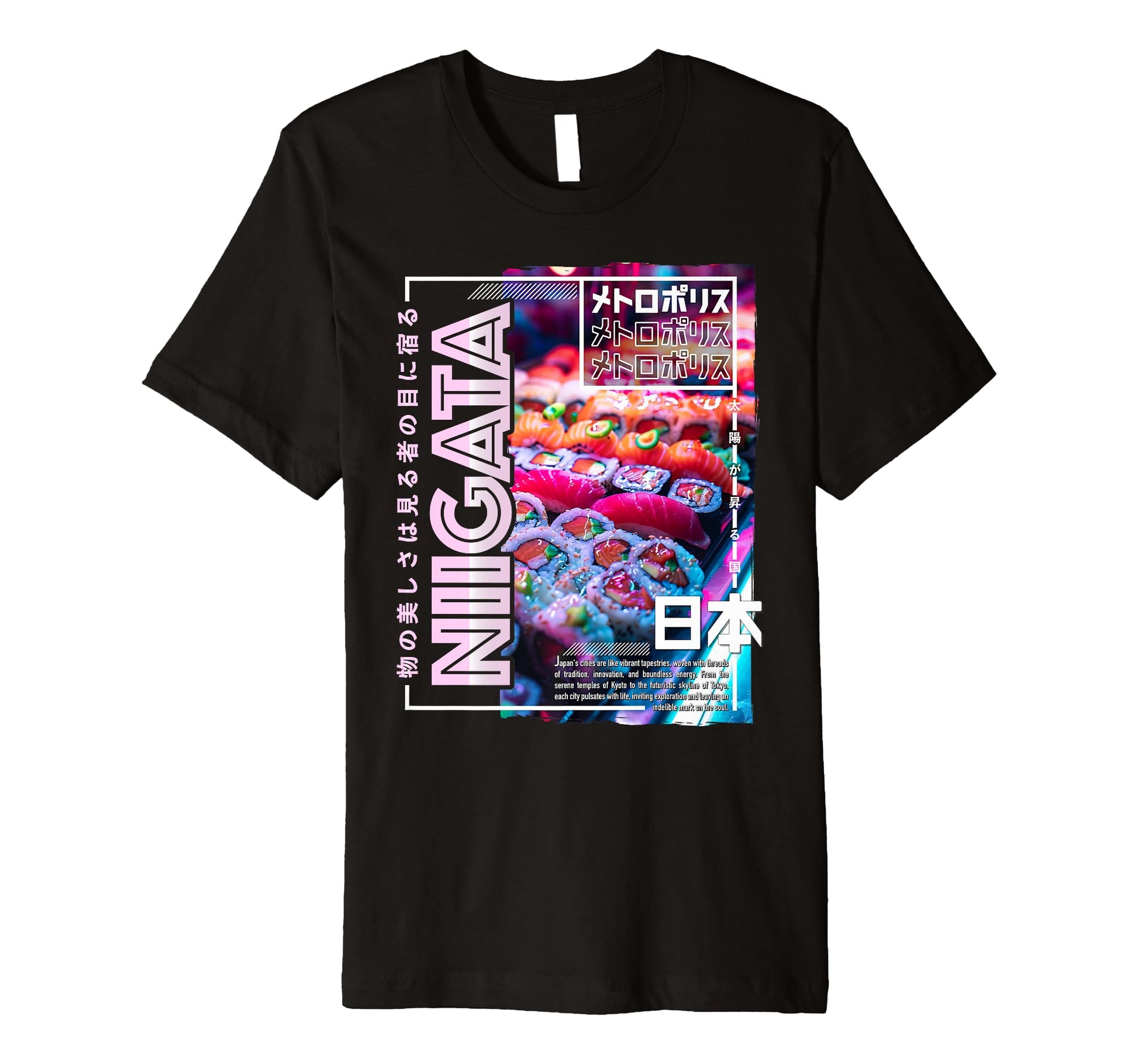 Niigata City 80S Synthwave Sushi T-Shirt - Aesthetic Graphic for Adults - T-Shirt, Sweatshirt, Hoodie