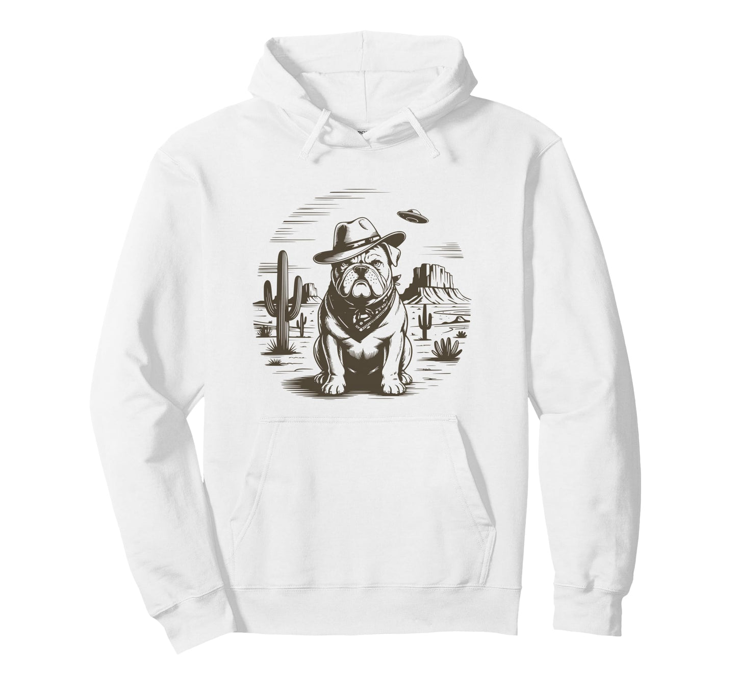 Cowboy Bulldog Desert Scene Cactus Hoodie - Minimalist Print Men Women - T-Shirt, Sweatshirt, Hoodie