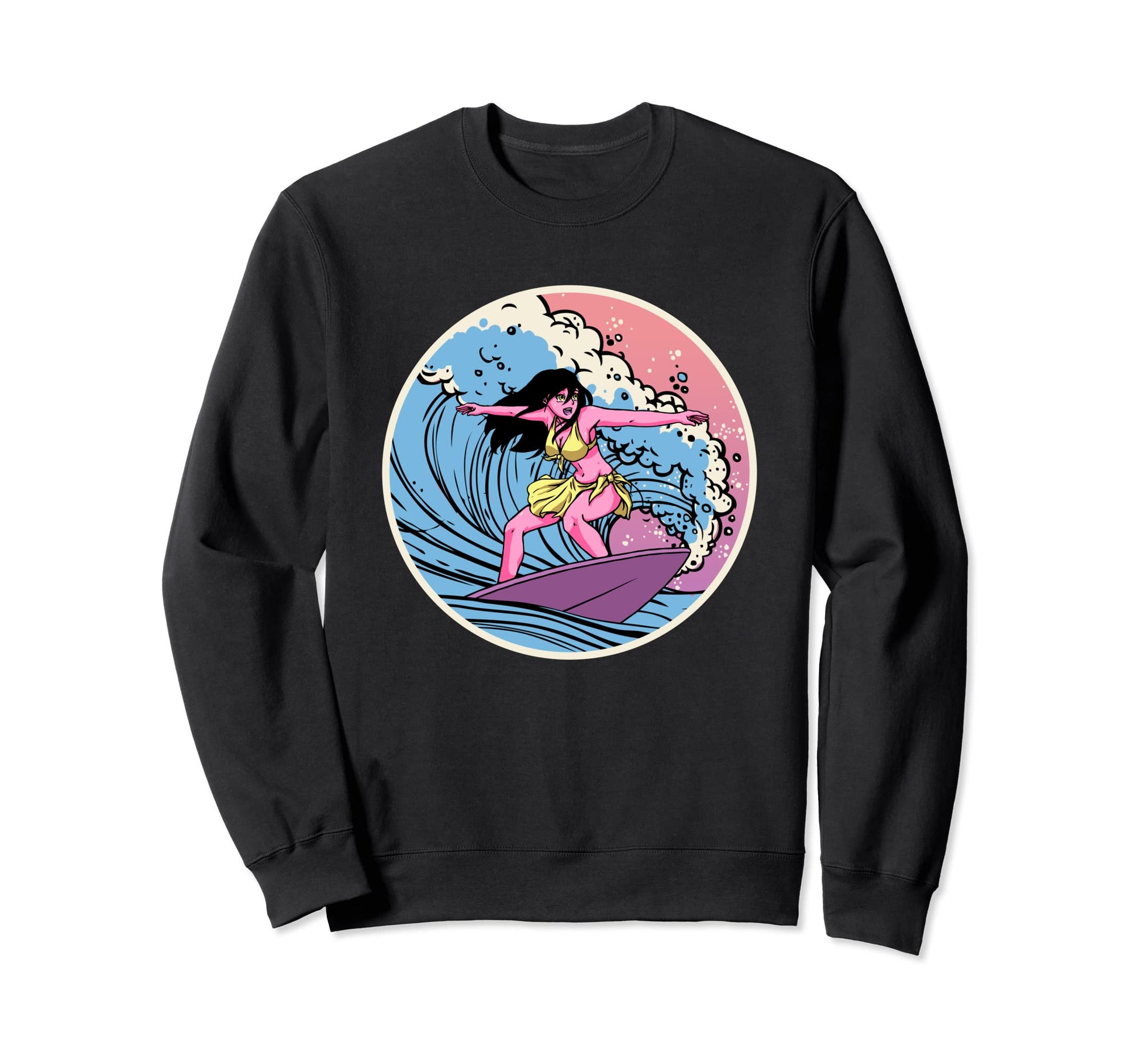 Surfer Anime Vaporwave Surfboard Sweatshirt - Fun Novelty Design Men Women - T-Shirt, Sweatshirt, Hoodie