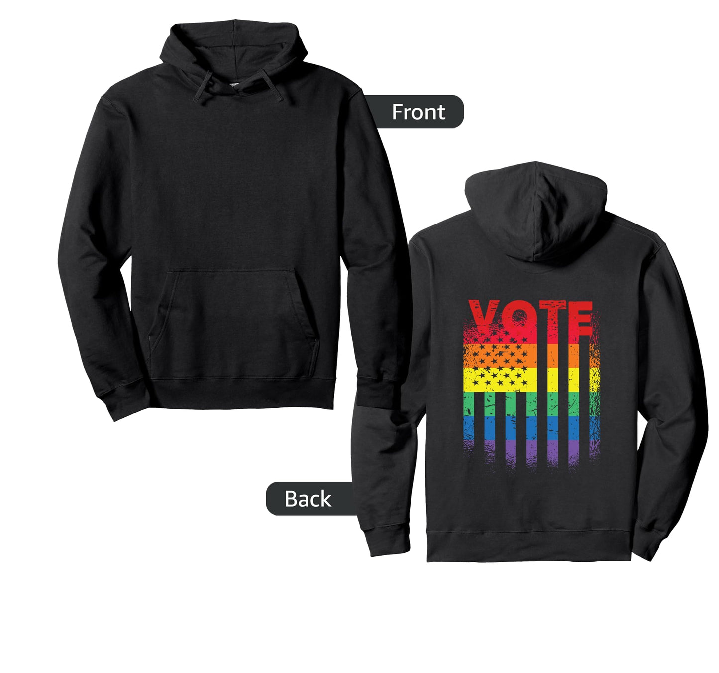 Vote Distressed Political Rainbow Flag Hoodie - Custom Art Print for Adults - T-Shirt, Sweatshirt, Hoodie