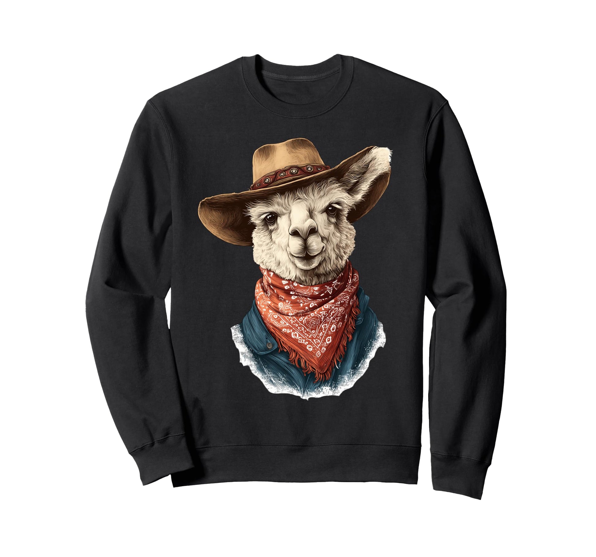Country Cowboy Llama Alpaca Rodeo Sweatshirt - Custom Art Print for Adults - T-Shirt, Sweatshirt, Hoodie