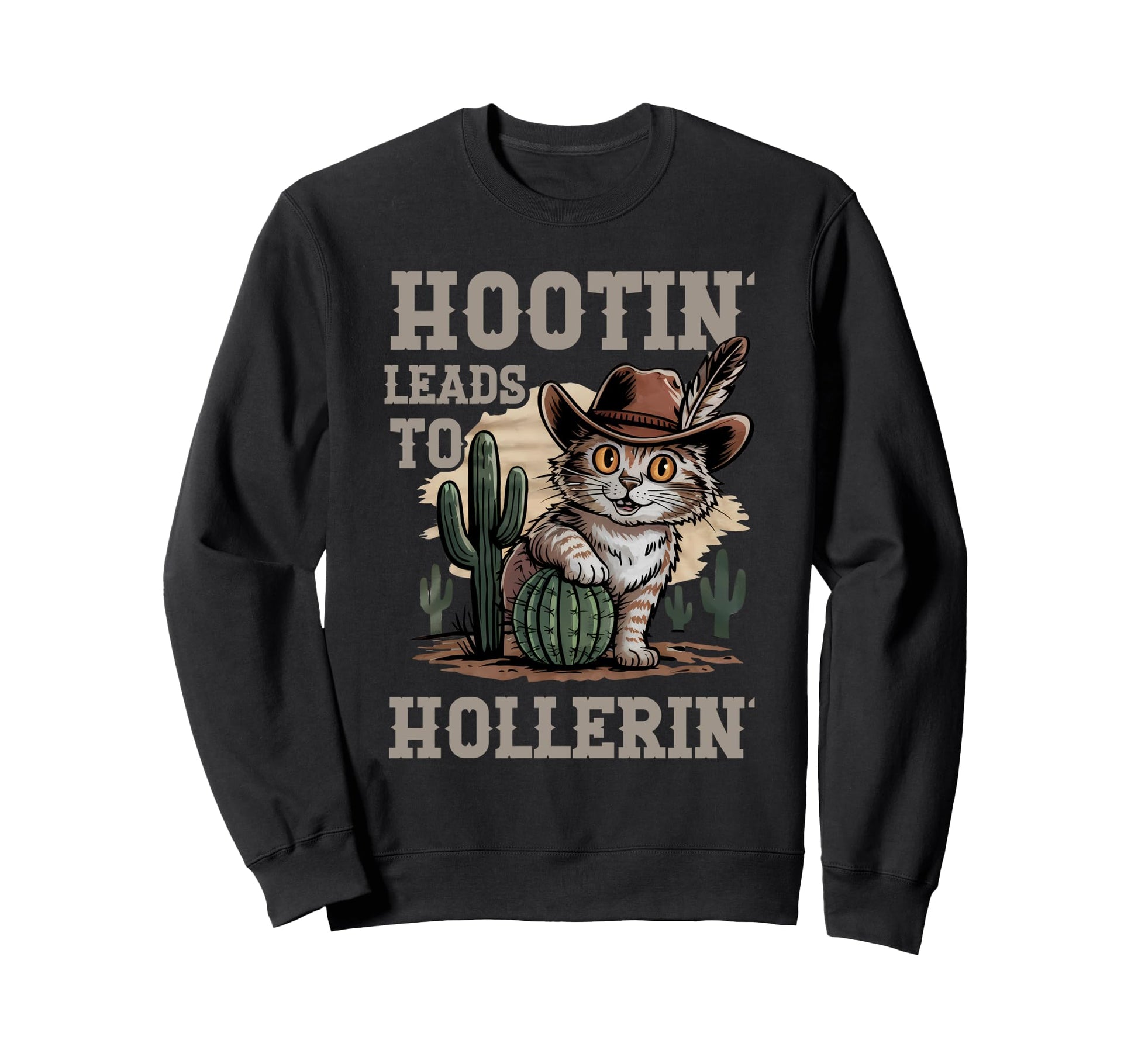 Hootin Leads To Hollerin Funny Sweatshirt - Minimalist Print Men Women - T-Shirt, Sweatshirt, Hoodie