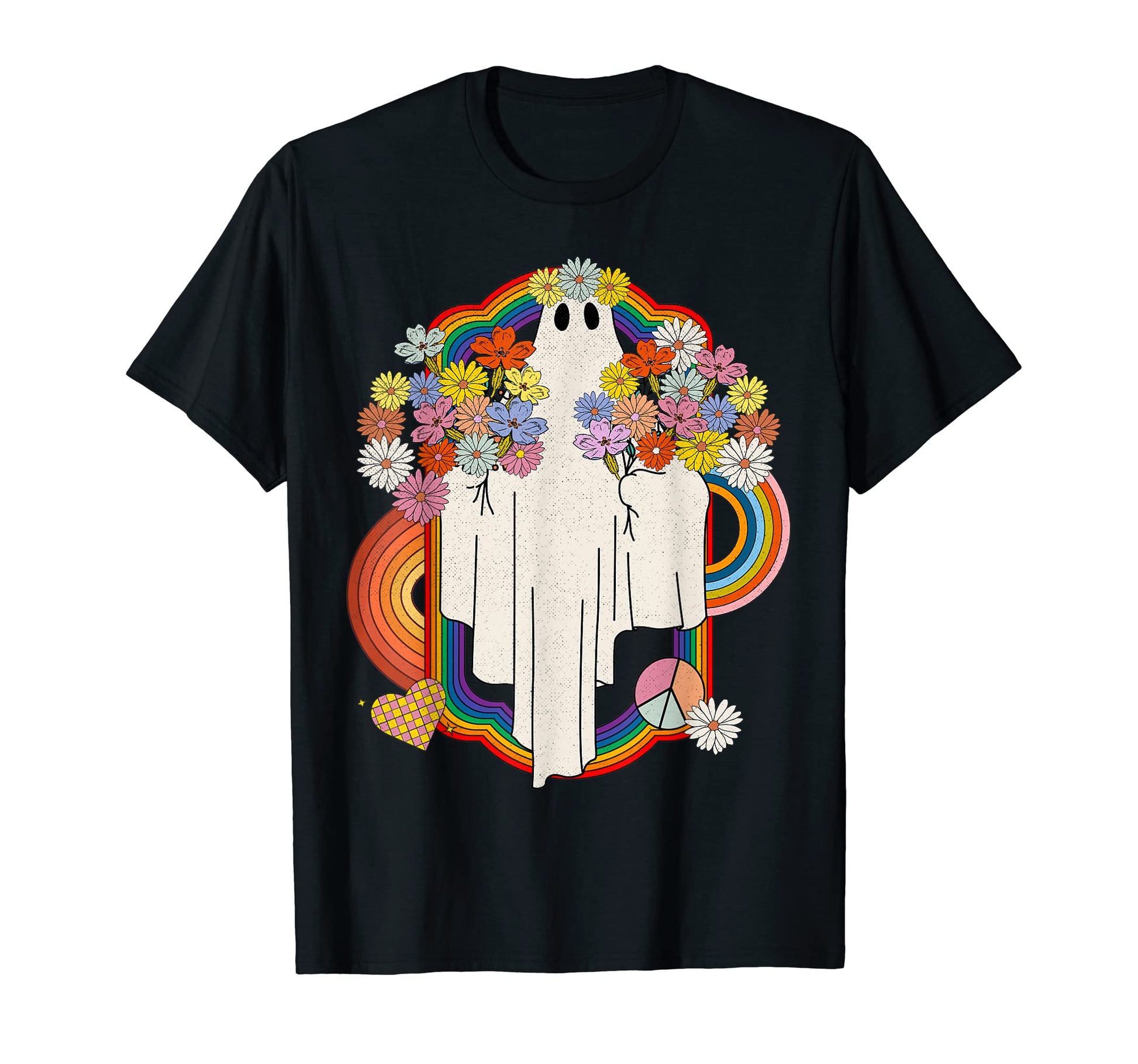 Hippie Floral Ghost Rainbow T-Shirt - Fun Novelty Design Men Women - T-Shirt, Sweatshirt, Hoodie