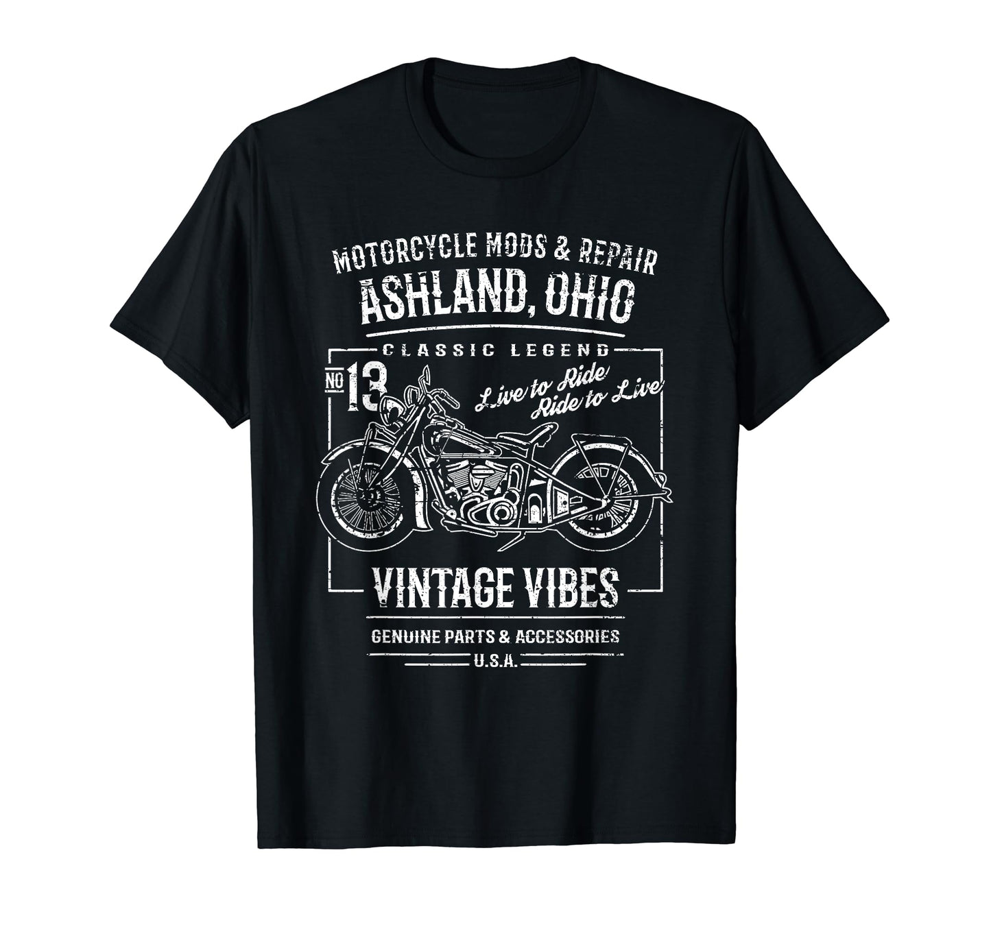 Ashland Oh Usa Distressed Motorcycle T-Shirt - Aesthetic Graphic for Adults - T-Shirt, Sweatshirt, Hoodie