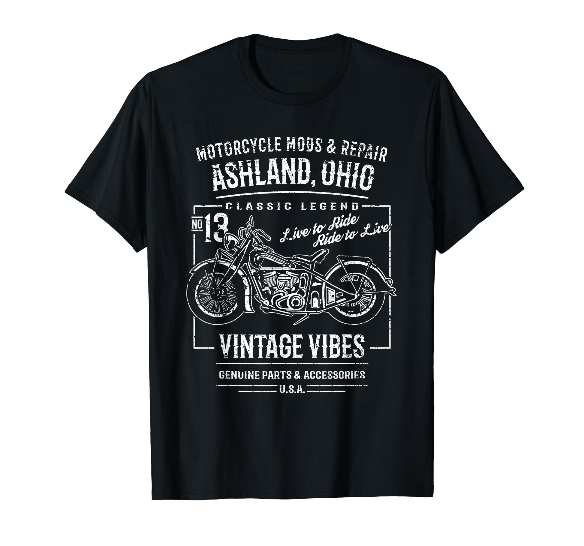 Ashland Oh Usa Distressed Motorcycle T-Shirt - Aesthetic Graphic for Adults - T-Shirt, Sweatshirt, Hoodie